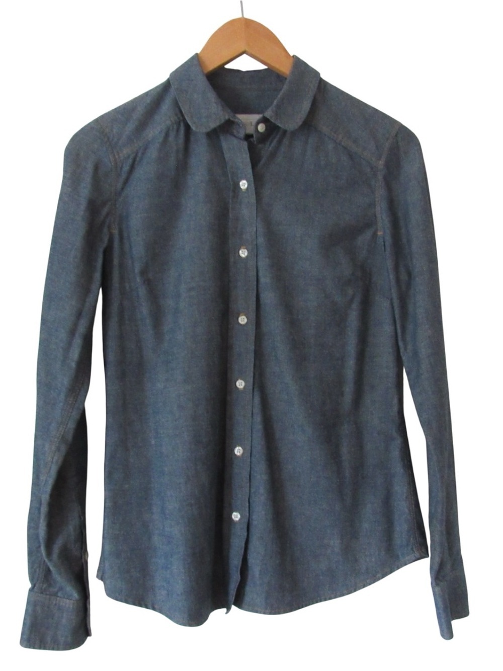ALC Womens Cotton Chambray Shirt 2 Button Down Blue Classic Long Sleeves Country